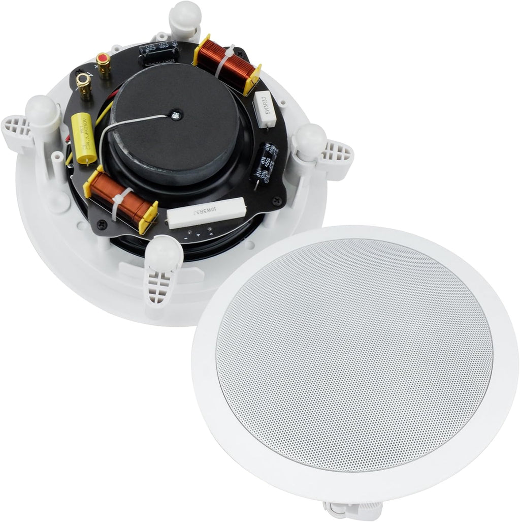 Dual 6-Inch in-Wall/in-Ceiling 2-Way Stereo Sound Speaker with 1" Silk Dome Tweeter and Crossover Network, Pack of 2 W2925