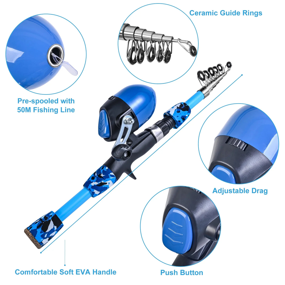 Kids Fishing Rod and Reel Combo with Collapsible Fishing Stool, Landing Net, and Tackle Box V35074