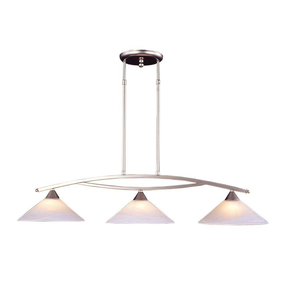 Satin Nickel 3-Light Island Light with White Marbleized Glass Shades H734987