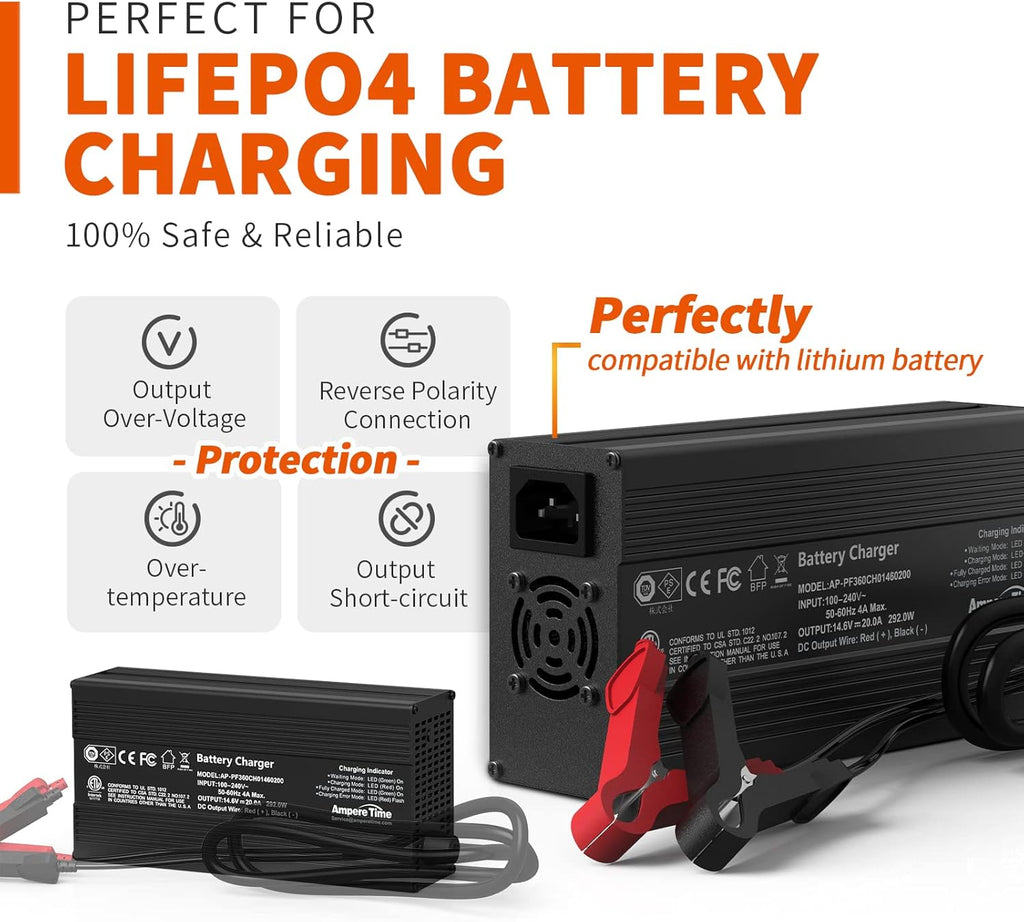 12V 400Ah LiFePO4 Battery with 250A BMS and 14.6V 40A Charger J7218