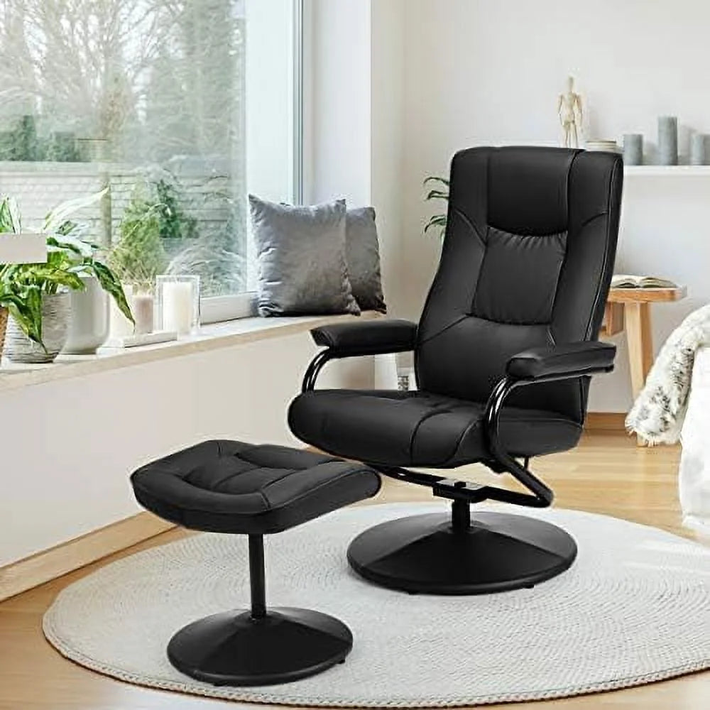 Gray PU Leather Recliner Chair with Ottoman B46368