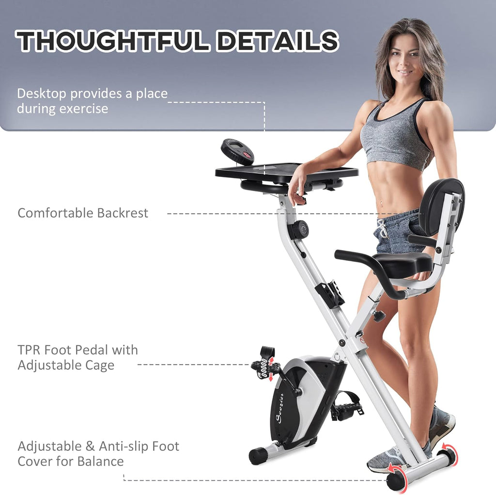 White Stationary Exercise Bike with Adjustable Desktop Q139