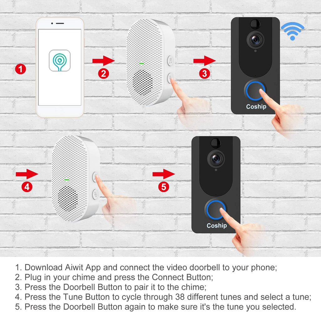 WiFi Video Doorbell Camera, 1080P HD, Night Vision, 2-Way Audio L6597