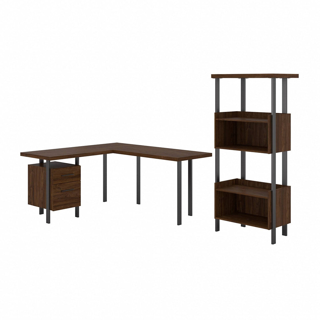 Walnut L-Shaped Desk with Lateral File Cabinet A425240