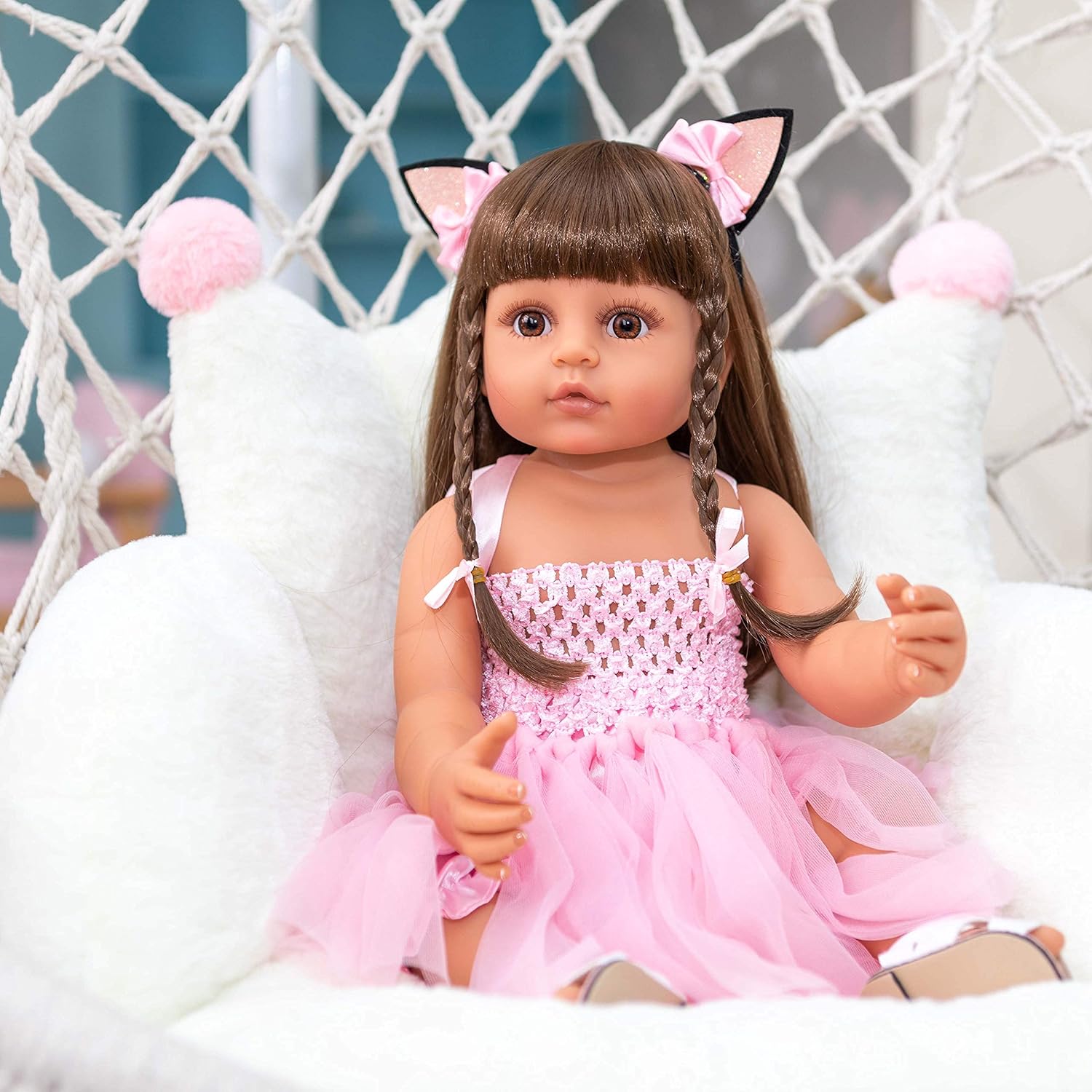 22 inch Realistic Reborn Baby Doll with Curly Brown Hair W833