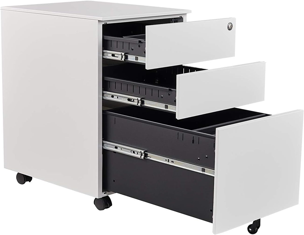 White 3 Drawer Locking Metal File Cabinet W473