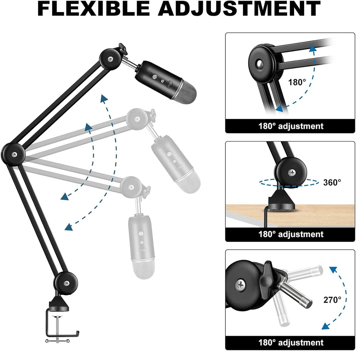 Mic Arm Stand Desk Adjustable Suspension Boom Scissor Arm, Heavy Duty, Pack of 2 Y8865
