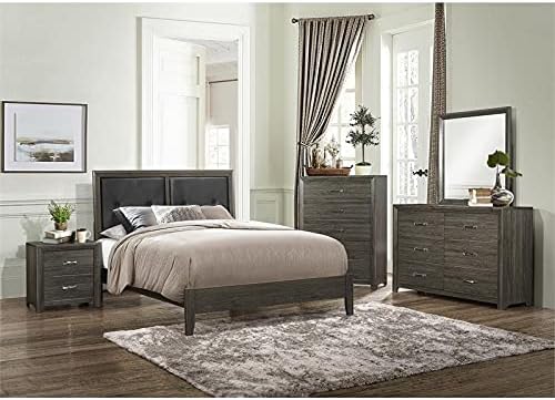 Contemporary Wood California King Bed in Dark Gray/Black H99891