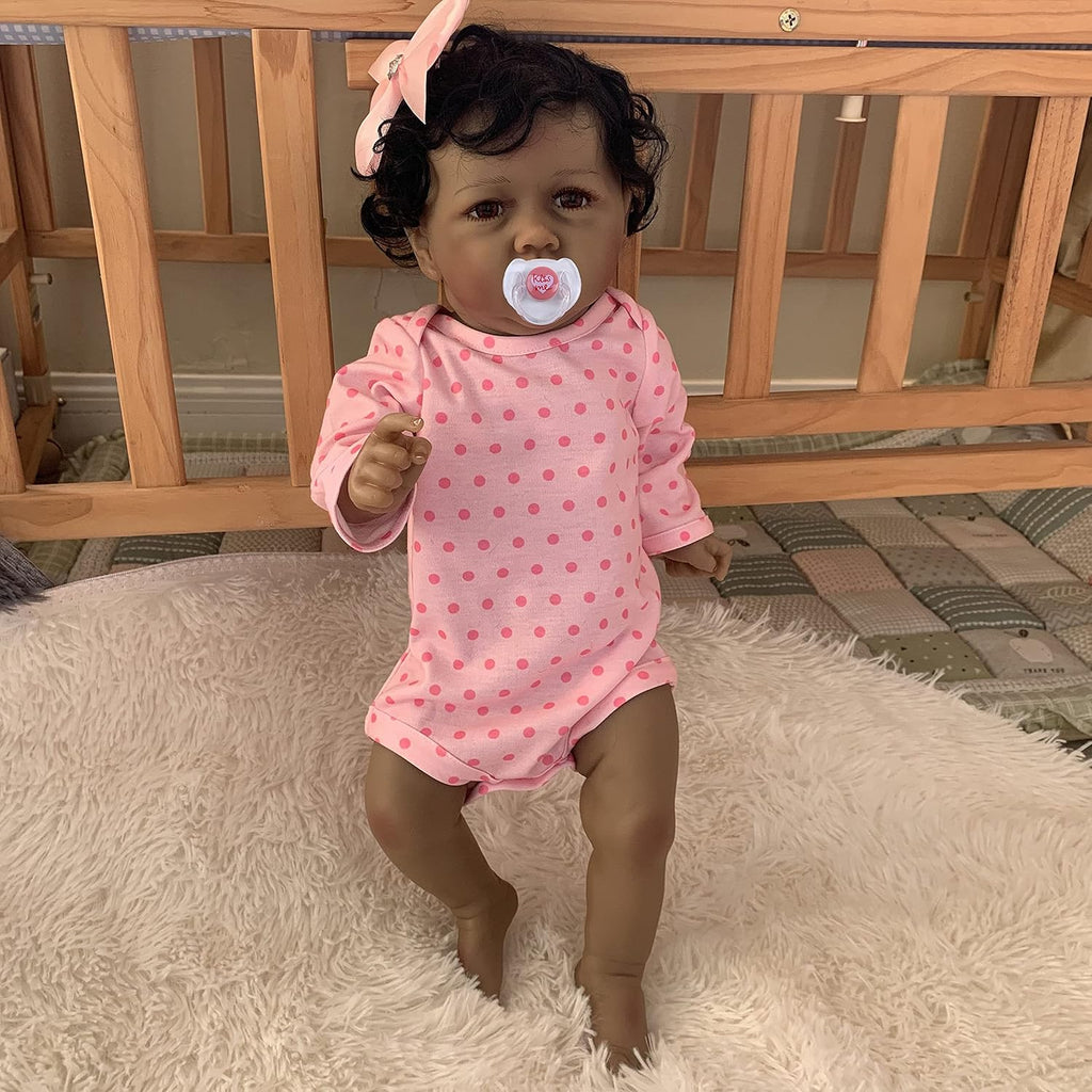 22 inch Realistic Reborn Baby Doll with Curly Brown Hair W833