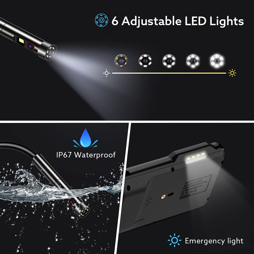 1080P Dual-Lens Endoscope with 5 IPS Screen, 5mm Ultra-Slim Inspection Camera, 7 LED Lights, 32GB Card, 3500mAh Battery, 16.5ft Waterproof Cable, Portable Hard Case V7093