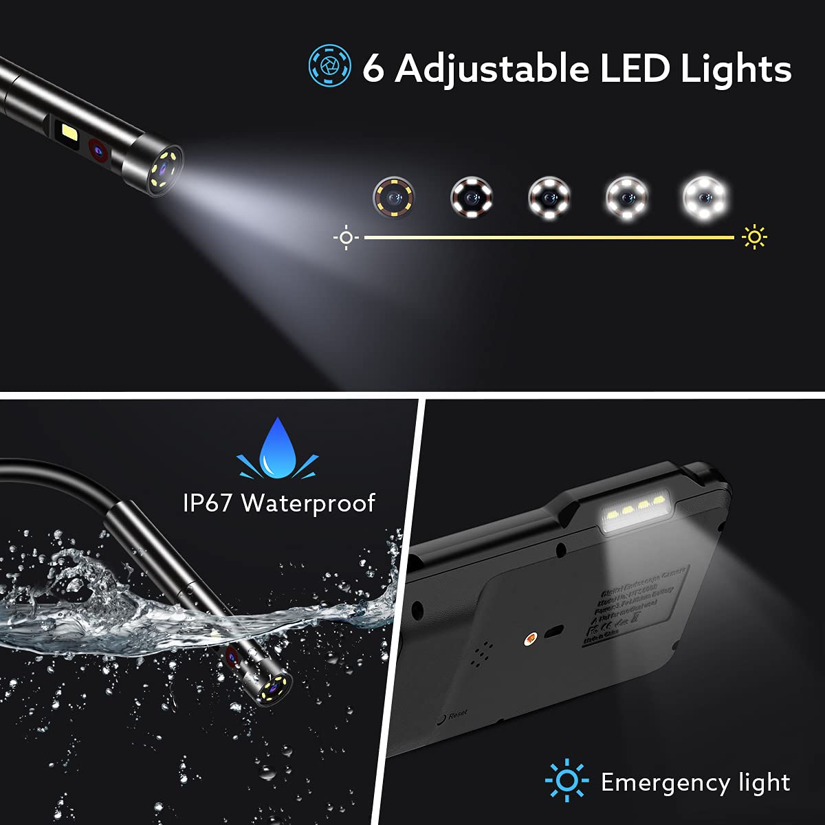 1080P Dual-Lens Endoscope with 5 IPS Screen, 5mm Ultra-Slim Inspection Camera, 7 LED Lights, 32GB Card, 3500mAh Battery, 16.5ft Waterproof Cable, Portable Hard Case V7093