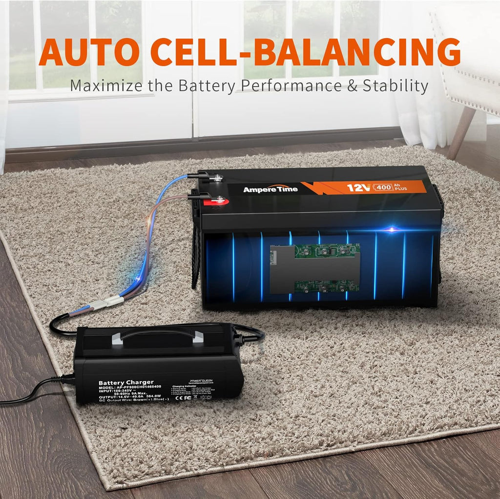 12V 400Ah LiFePO4 Battery with 250A BMS and 14.6V 40A Charger J7218