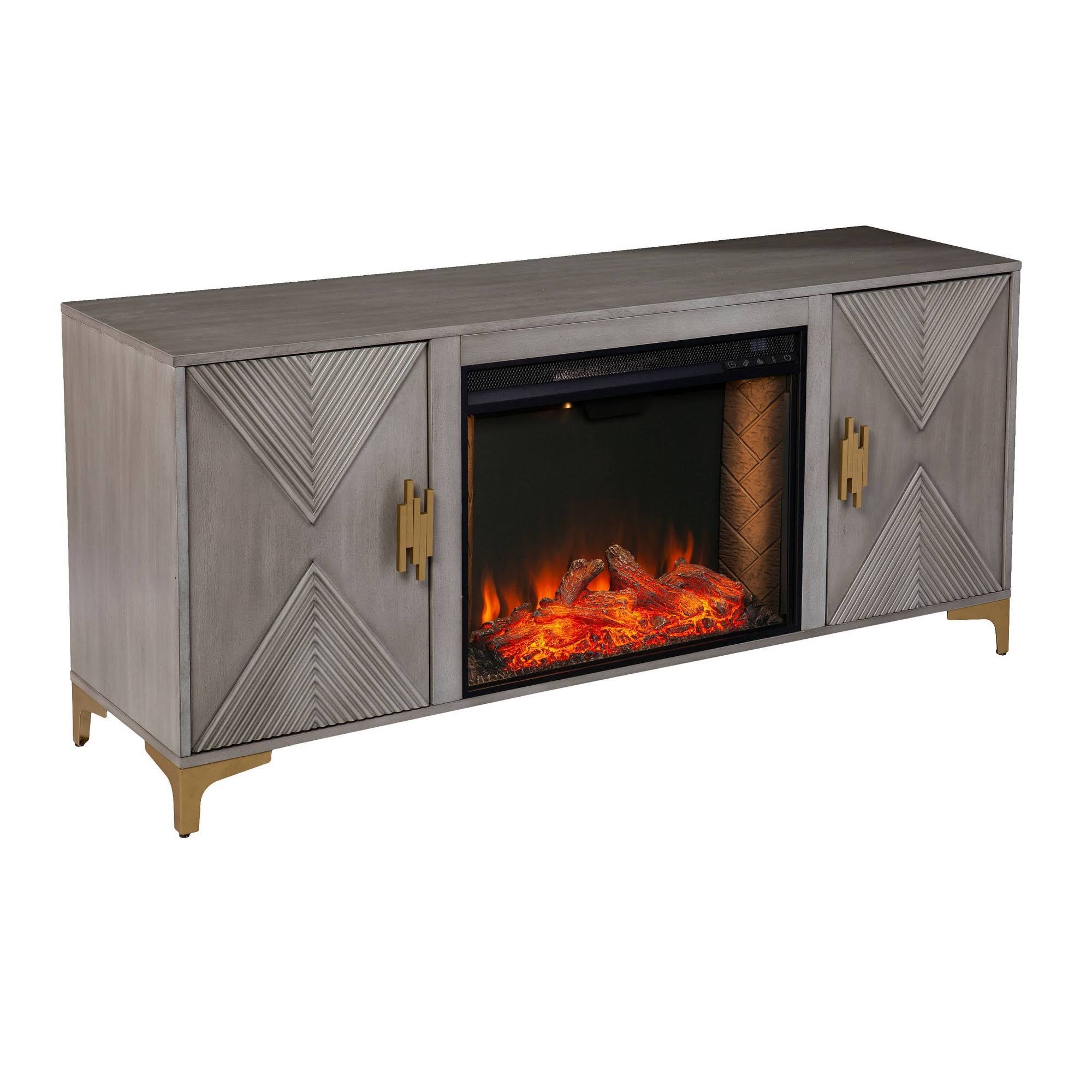 Gray/Gold Smart Fireplace with Media Storage H443764