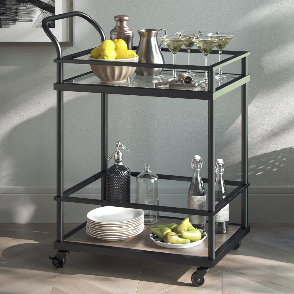 2-Tiered Rolling Serving Cart with Oak Wood Shelf M71838