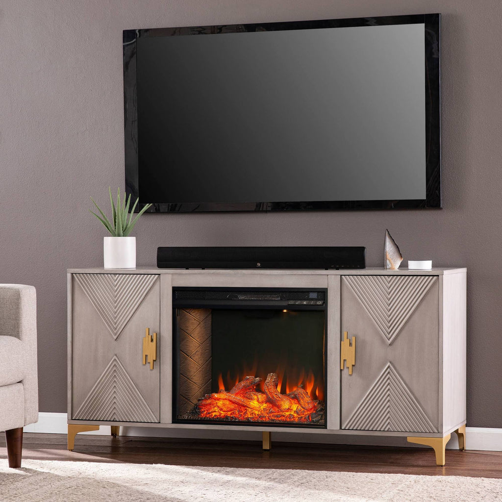 Gray/Gold Smart Fireplace with Media Storage H443764