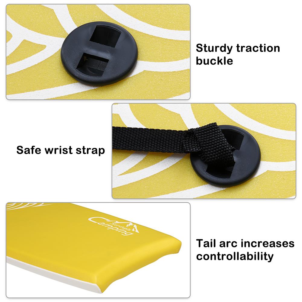 Yellow Lightweight Bodyboard with EPS Core and Wrist Leash H195