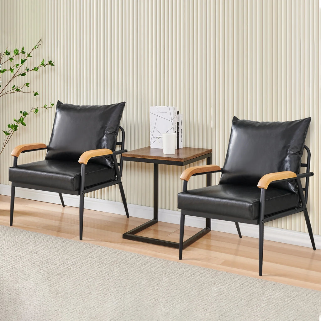 Black Faux Leather Single Sofa Couch with Solid Wood Armrest and Metal Frame L640818