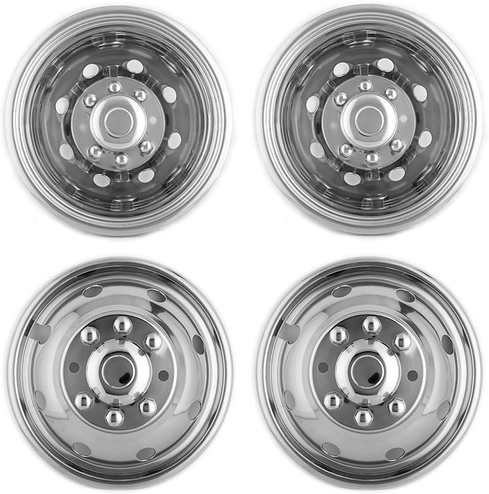 4pcs 17 Stainless Steel Polished Wheel Simulators Hub Caps Rim Covers with Removable Centre Cap G877256