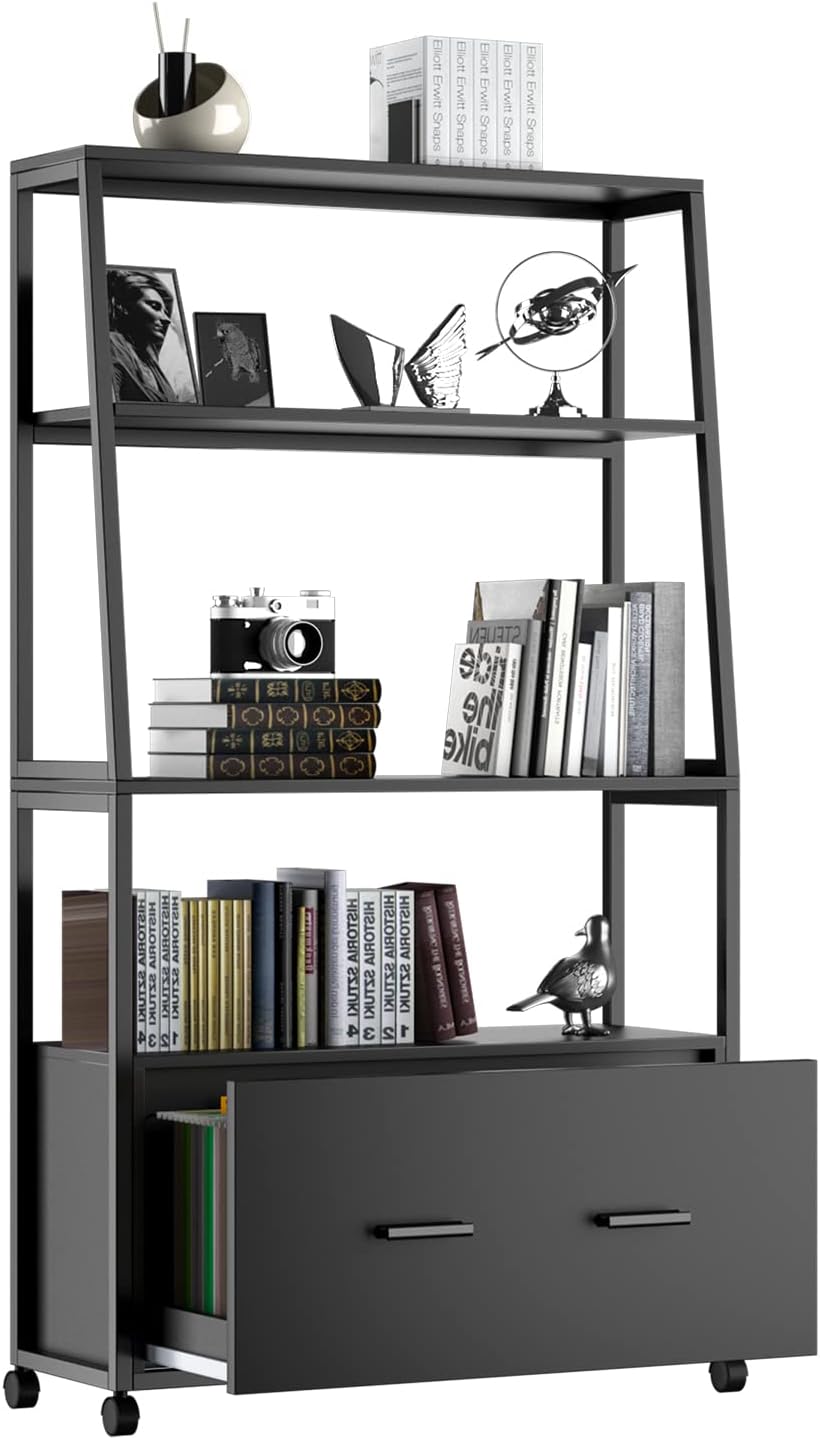 2 Drawer File Cabinet with Bookshelf, Rustic Brown A215