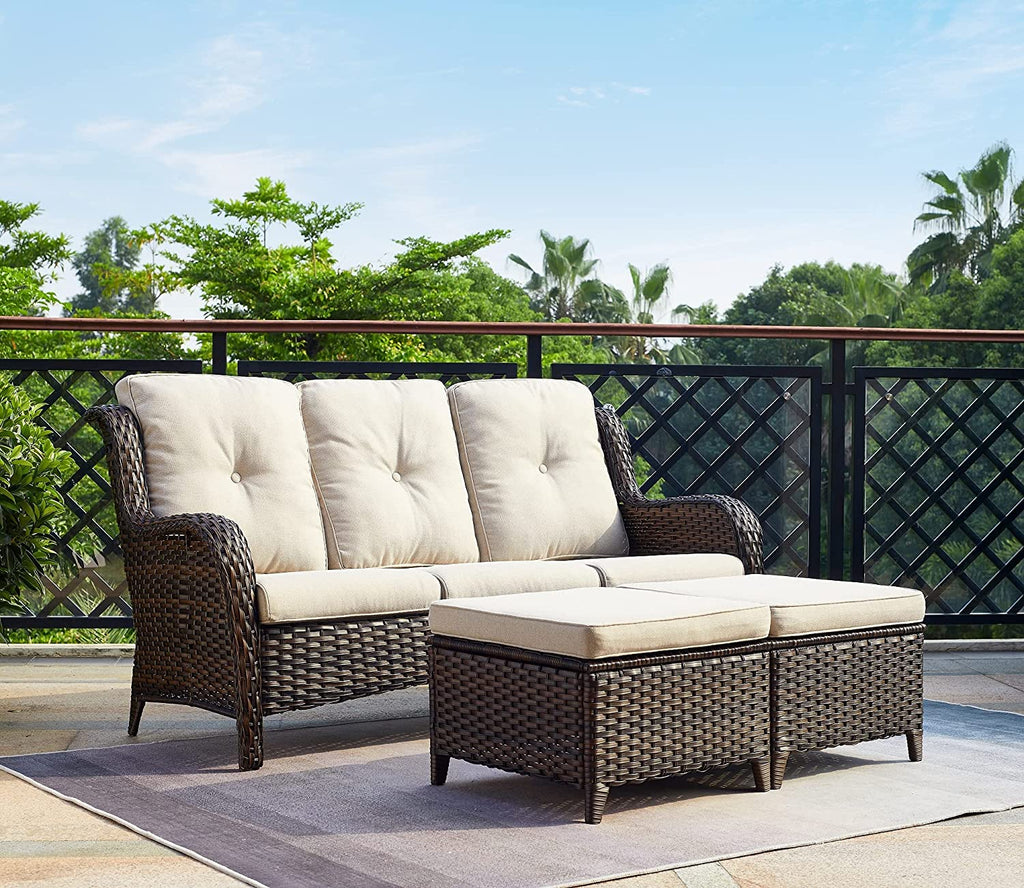 5 PC Brown/Beige Rattan Wicker Sectional Sofa Set F1280