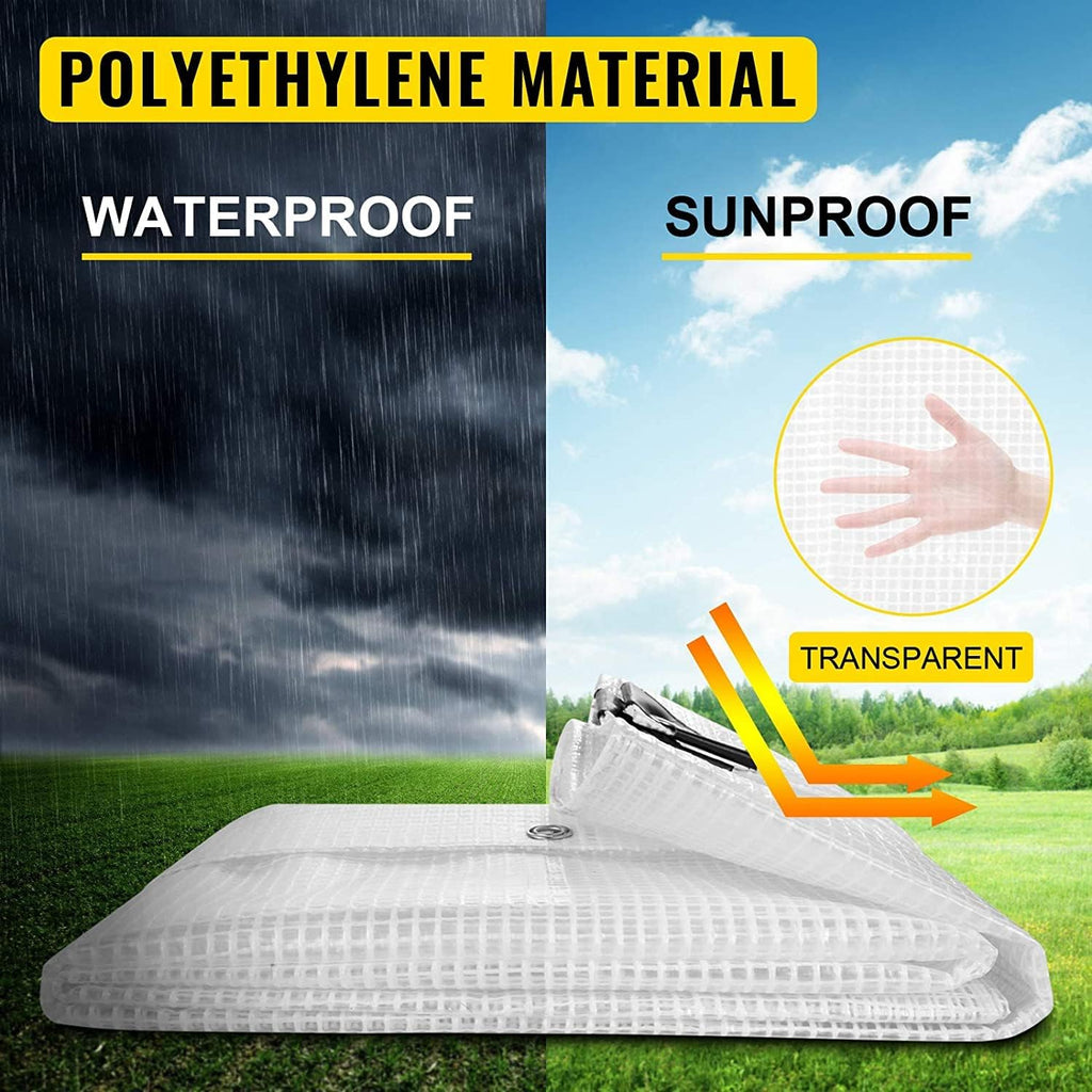 Clear Greenhouse Heavy Duty 14 Mil Waterproof Poly Tarp with Grommets (10 X 20 FT) Q465544