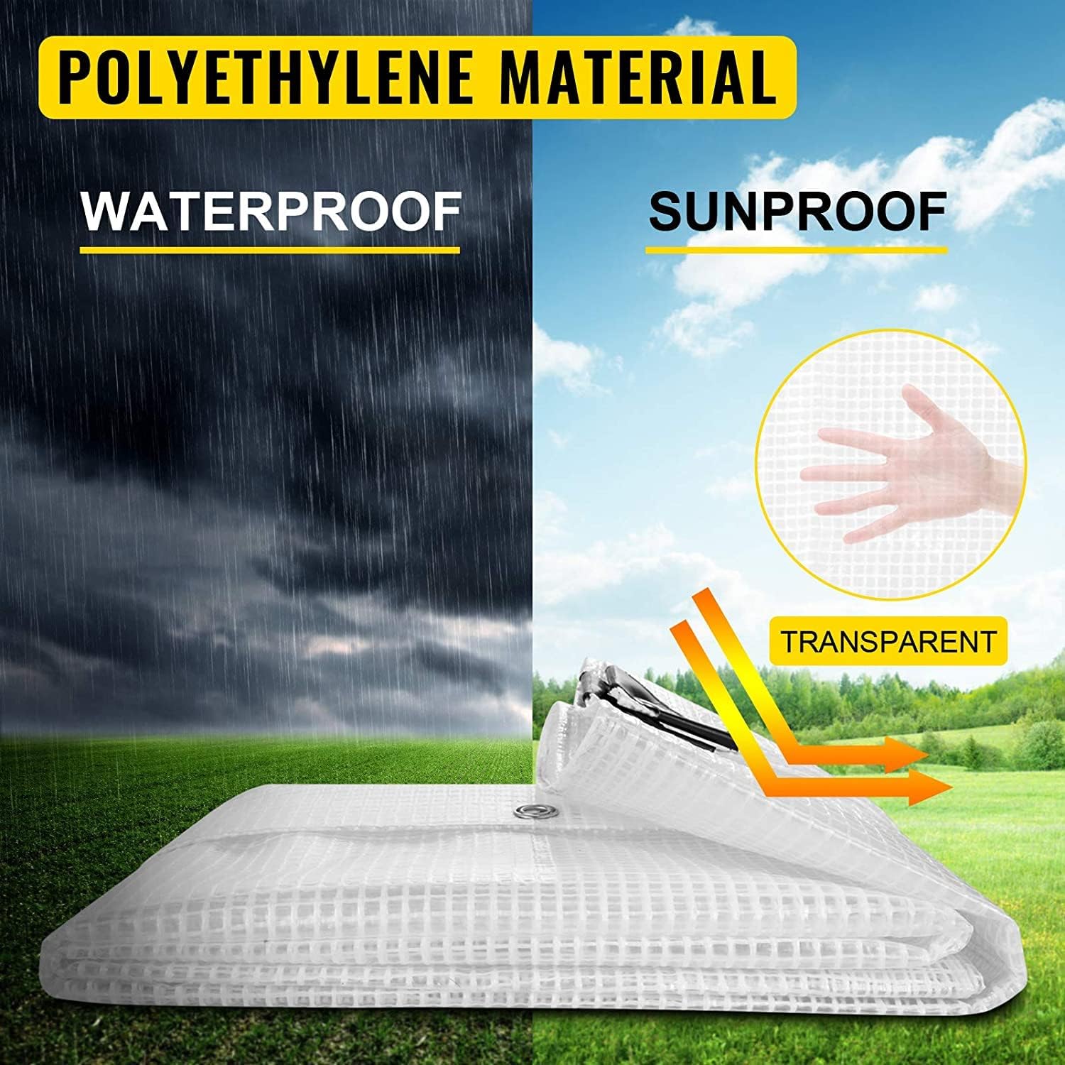 Clear Greenhouse Heavy Duty 14 Mil Waterproof Poly Tarp with Grommets (10 X 20 FT) Q465544
