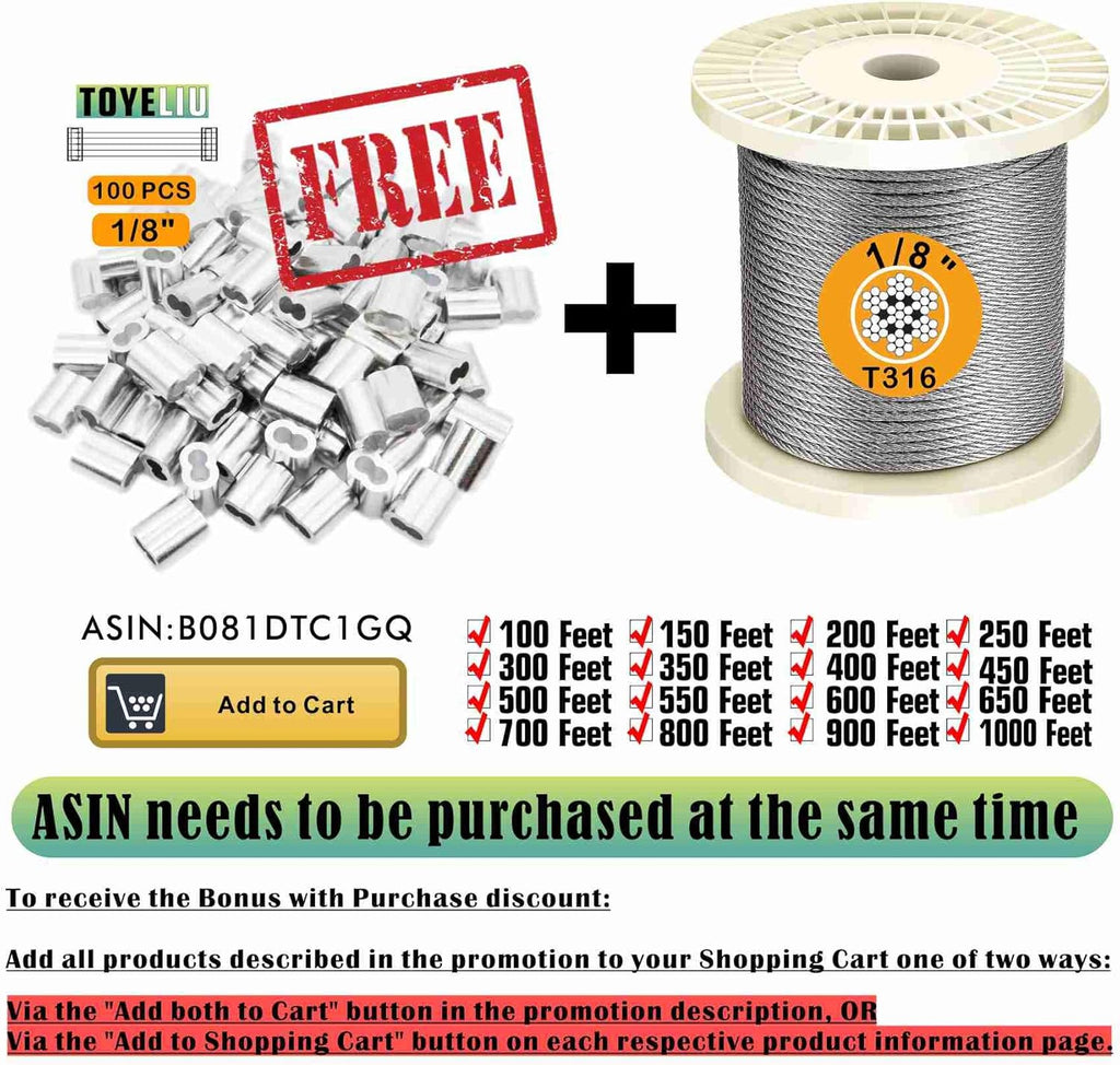 T316-Stainless Steel 1/8'' Aircraft Wire Rope for Cable Deck Railing Kit, Non-Magnetic Marine Grade (500ft) I375127