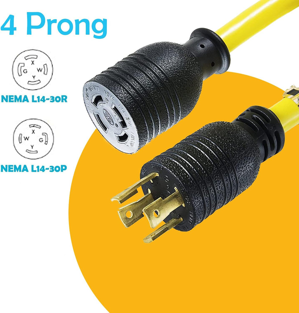 30 Amp 4 Prong Generator Extension Cord, 50 Ft, 10 Gauge, Rubber H999115