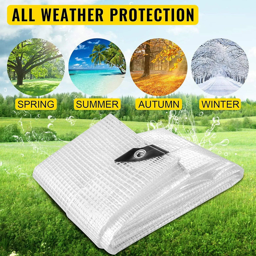 Clear Greenhouse Heavy Duty 14 Mil Waterproof Poly Tarp with Grommets (10 X 20 FT) Q465544