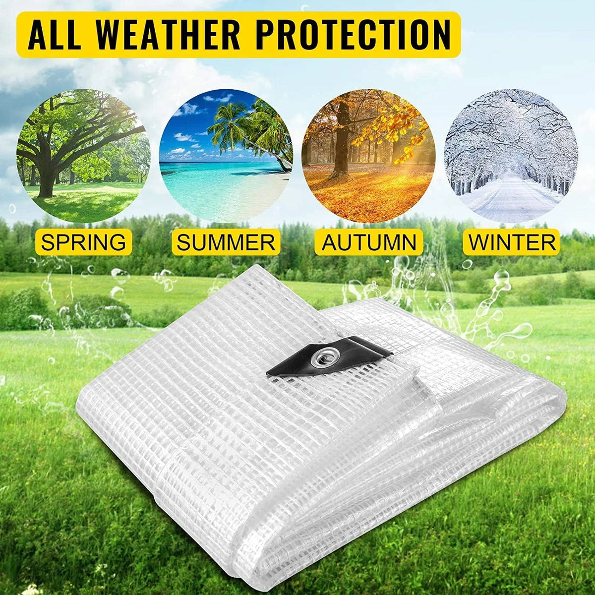 Clear Greenhouse Heavy Duty 14 Mil Waterproof Poly Tarp with Grommets (10 X 20 FT) Q465544