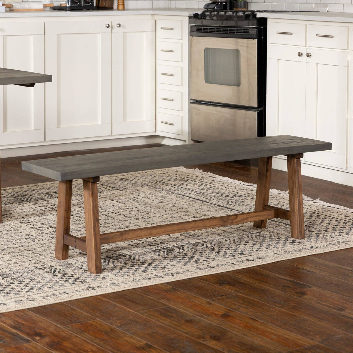 Solid Wood Trestle Dining Bench Gray/Brown M824939