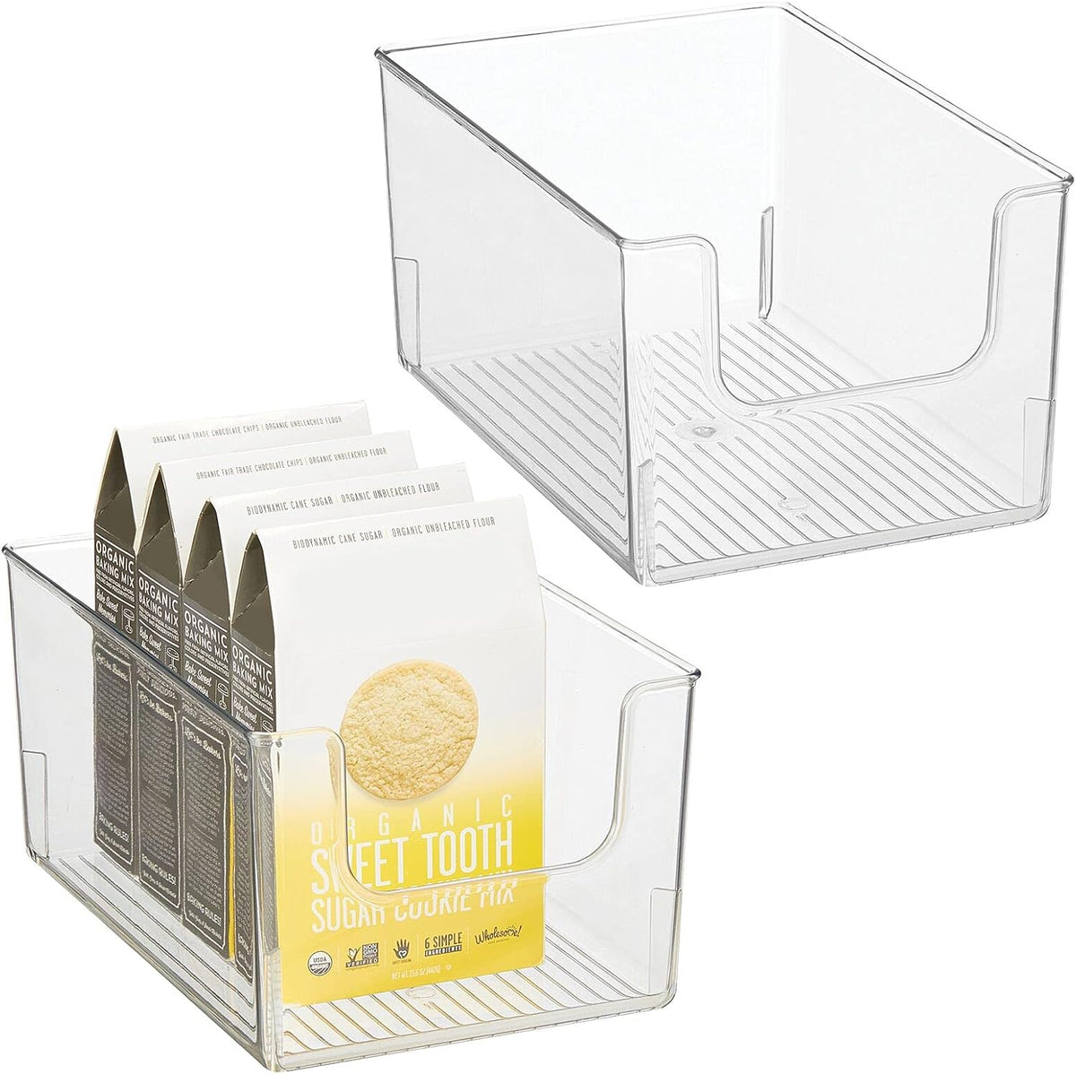 White Plastic Open Front Storage Organizer Bin Basket, 2 Pack J427833