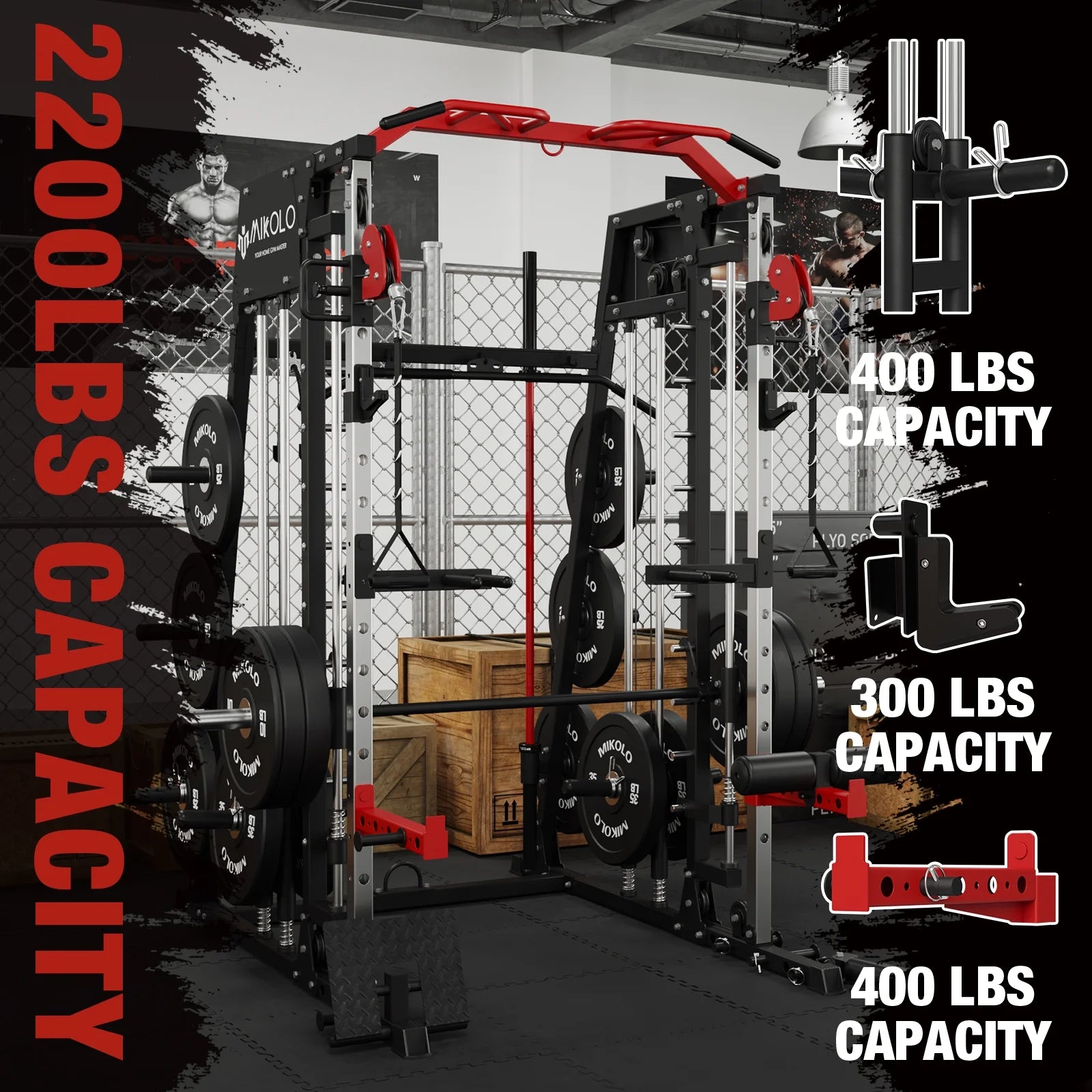 Smith Machine Power Rack Cage with Weight Bench and Cable Crossover System G901