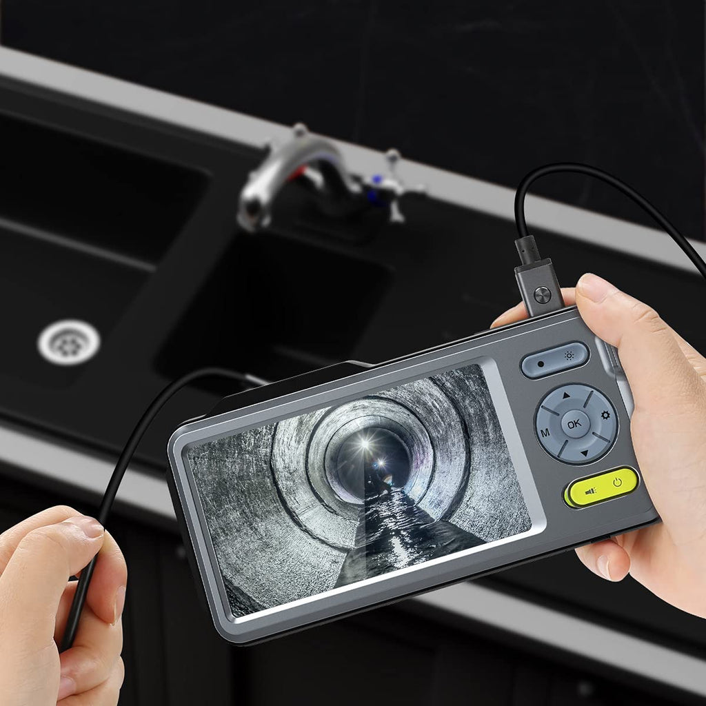 1080P Dual-Lens Endoscope with 5 IPS Screen, 5mm Ultra-Slim Inspection Camera, 7 LED Lights, 32GB Card, 3500mAh Battery, 16.5ft Waterproof Cable, Portable Hard Case V7093