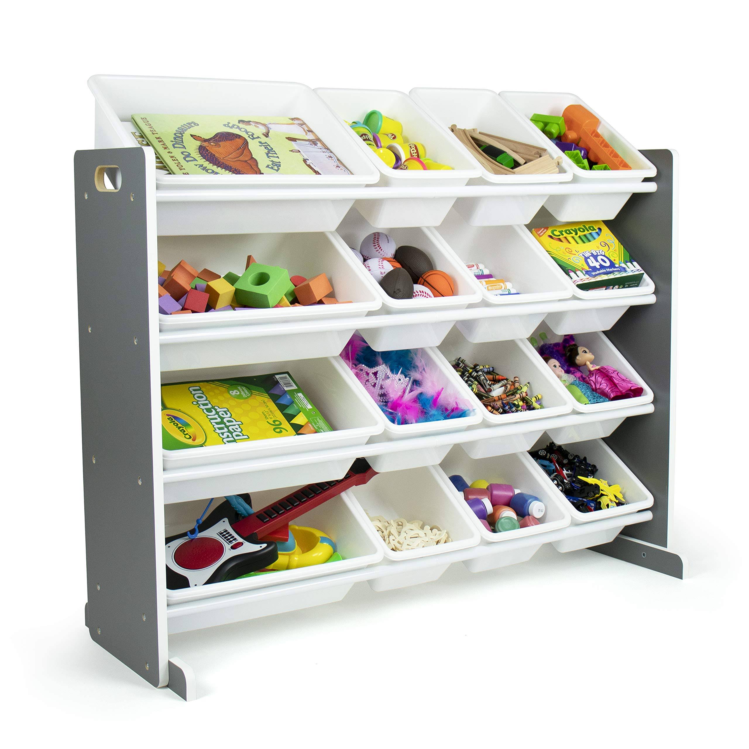 16 Storage Bins Toy Organizer, Grey/White R91889