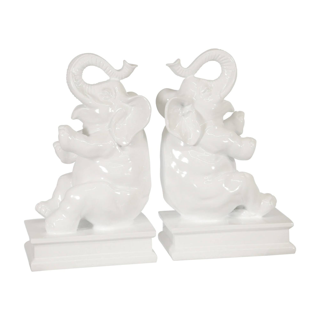 White Polyresin Elephant Bookends F212