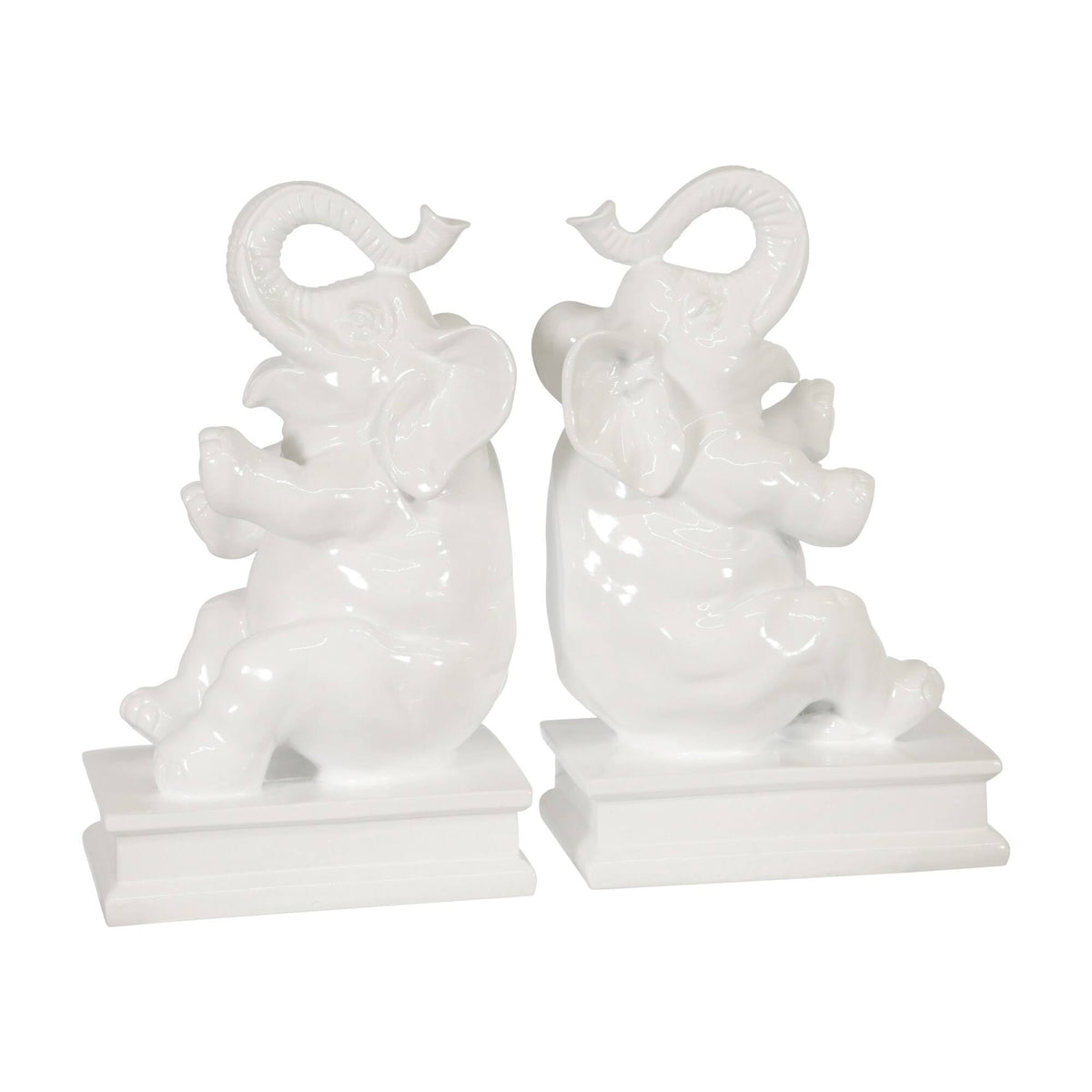 White Polyresin Elephant Bookends F212