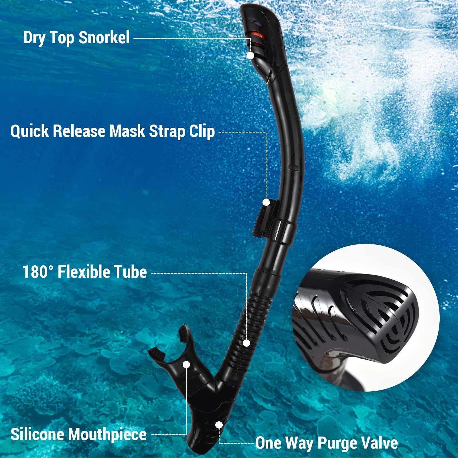 Dry Top Snorkel Set with Swim Snorkel Tube D49819