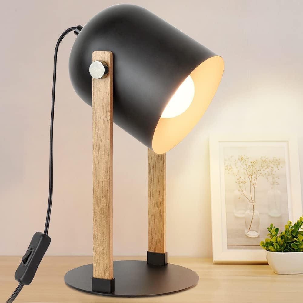 Table Lamp with Wood and Metal, 360° Rotatable, E26 Base U92186