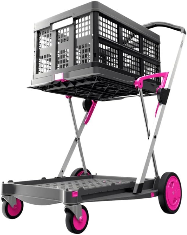 Red Collapsible Shopping Cart with Storage Crate K139656