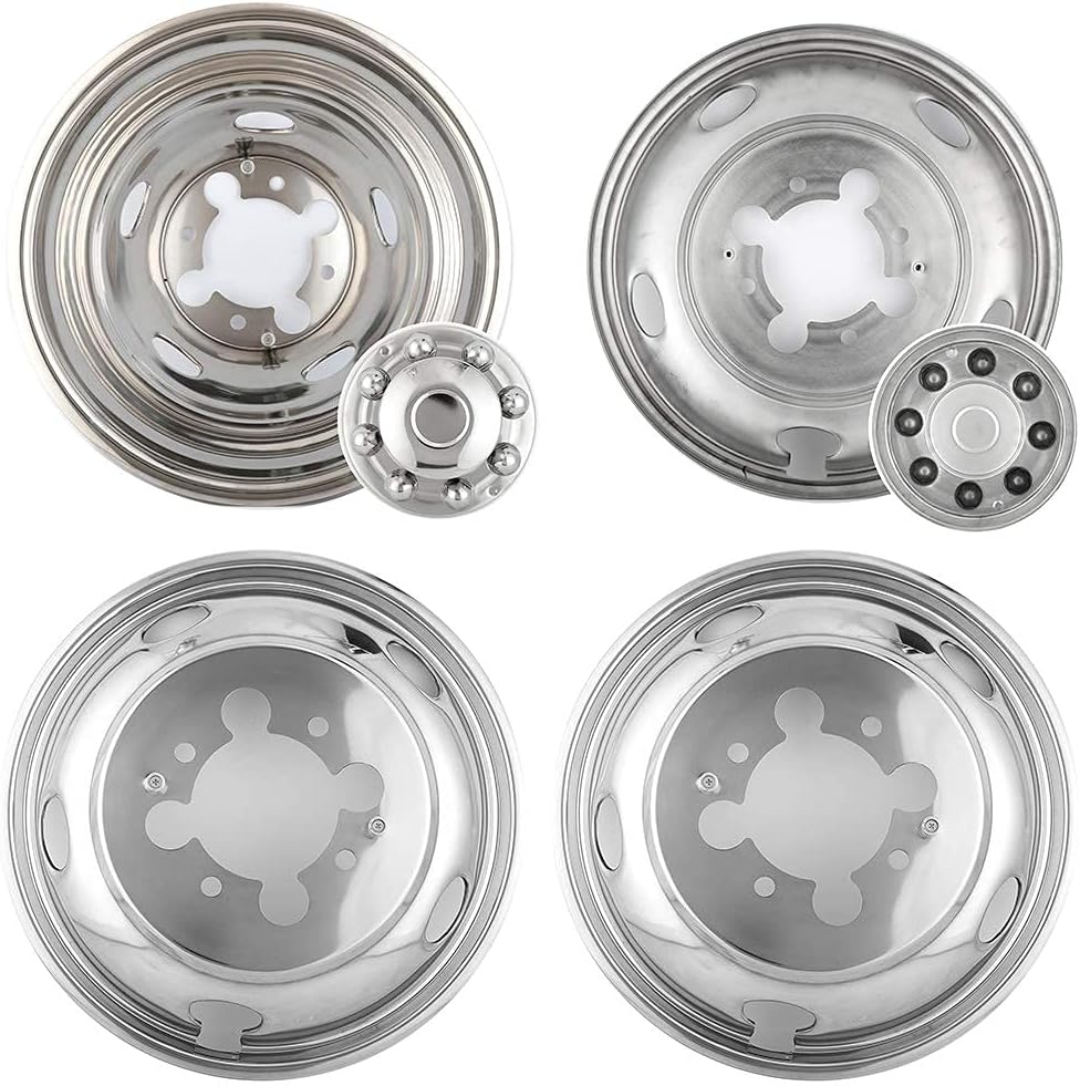 4pcs 17 Stainless Steel Polished Wheel Simulators Hub Caps Rim Covers with Removable Centre Cap G877256