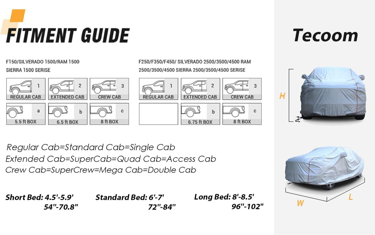 Hard Shell Truck Car Cover Waterproof UV-Proof Windproof Zipper Design with Straps Buckle Full Size Truck Length Up to 212" Pack of 2 K2678