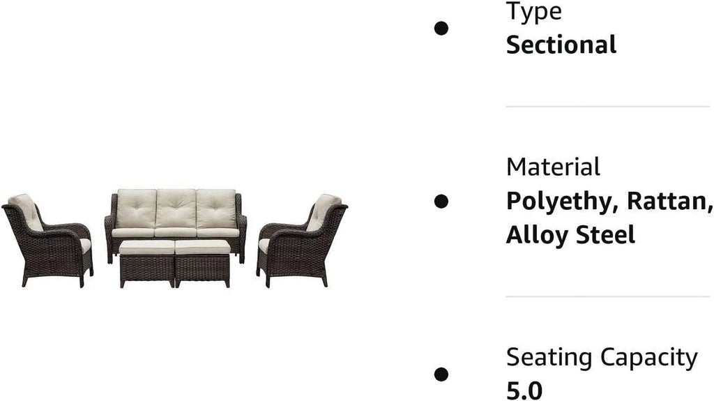 5 PC Brown/Beige Rattan Wicker Sectional Sofa Set F1280