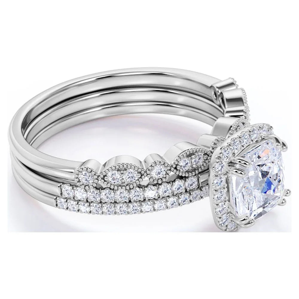 18k Gold Over Silver Moissanite Wedding Trio Ring Set U968