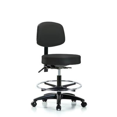 Black Adjustable Lab Stool with Back Nylon Base M7409