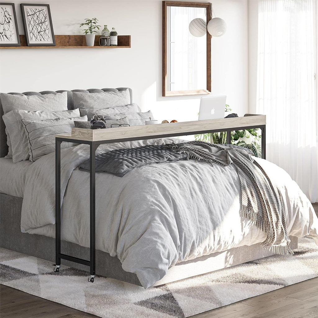 Adjustable Height Over-The-Bed Desk with Castors, Light Walnut J27777