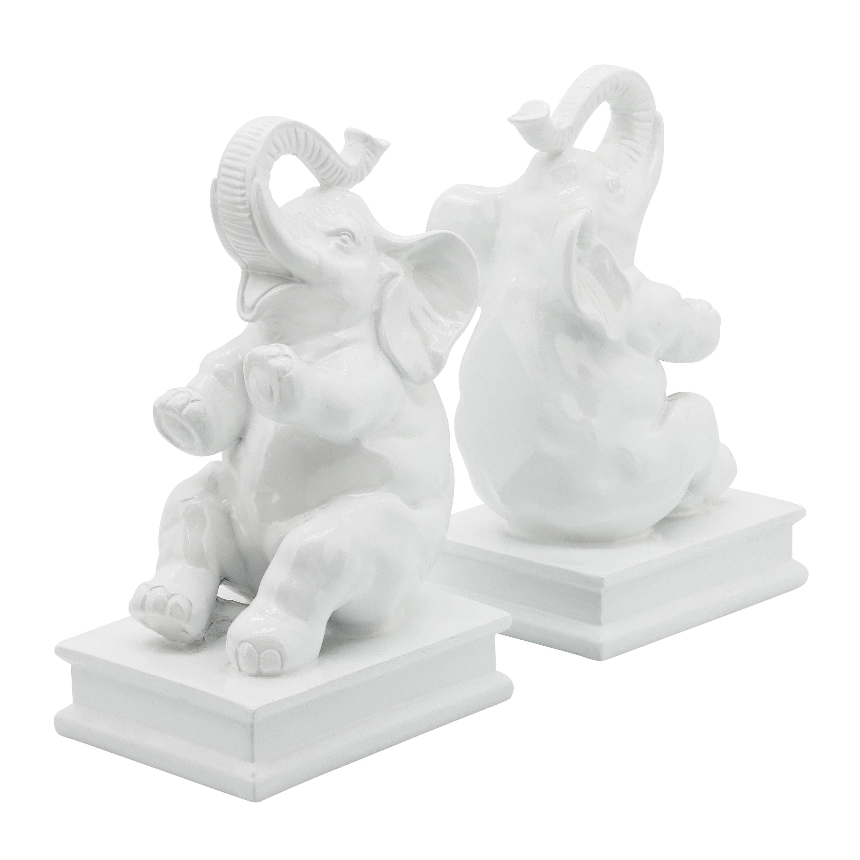 White Polyresin Elephant Bookends F212
