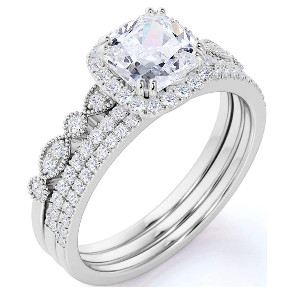 18k Gold Over Silver Moissanite Wedding Trio Ring Set U968