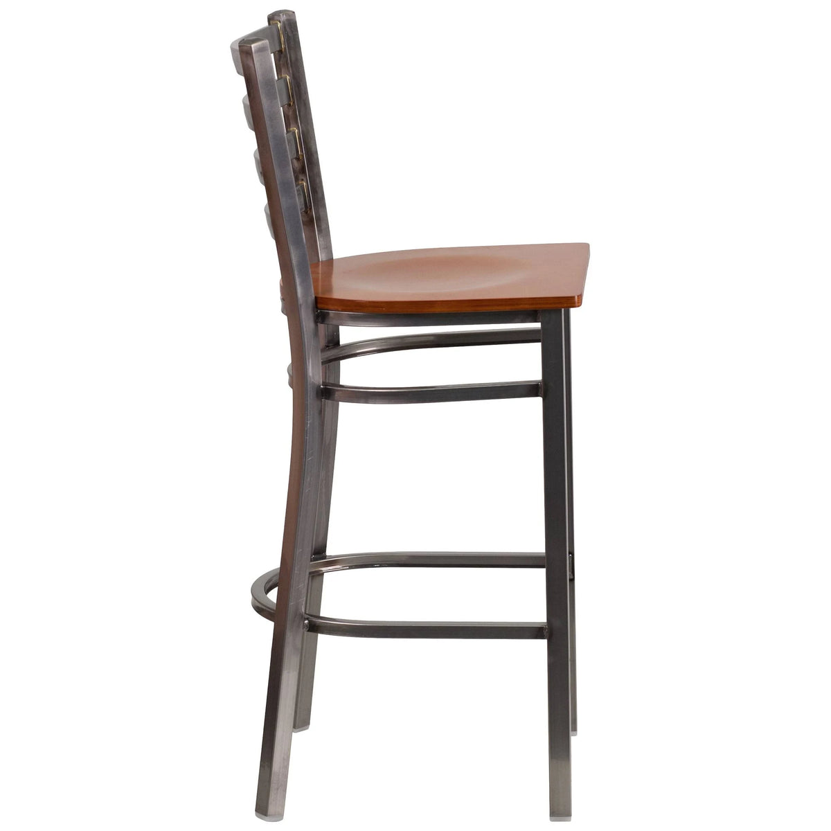 Cherry Red and Silver Ladder Back Restaurant Barstool W77667