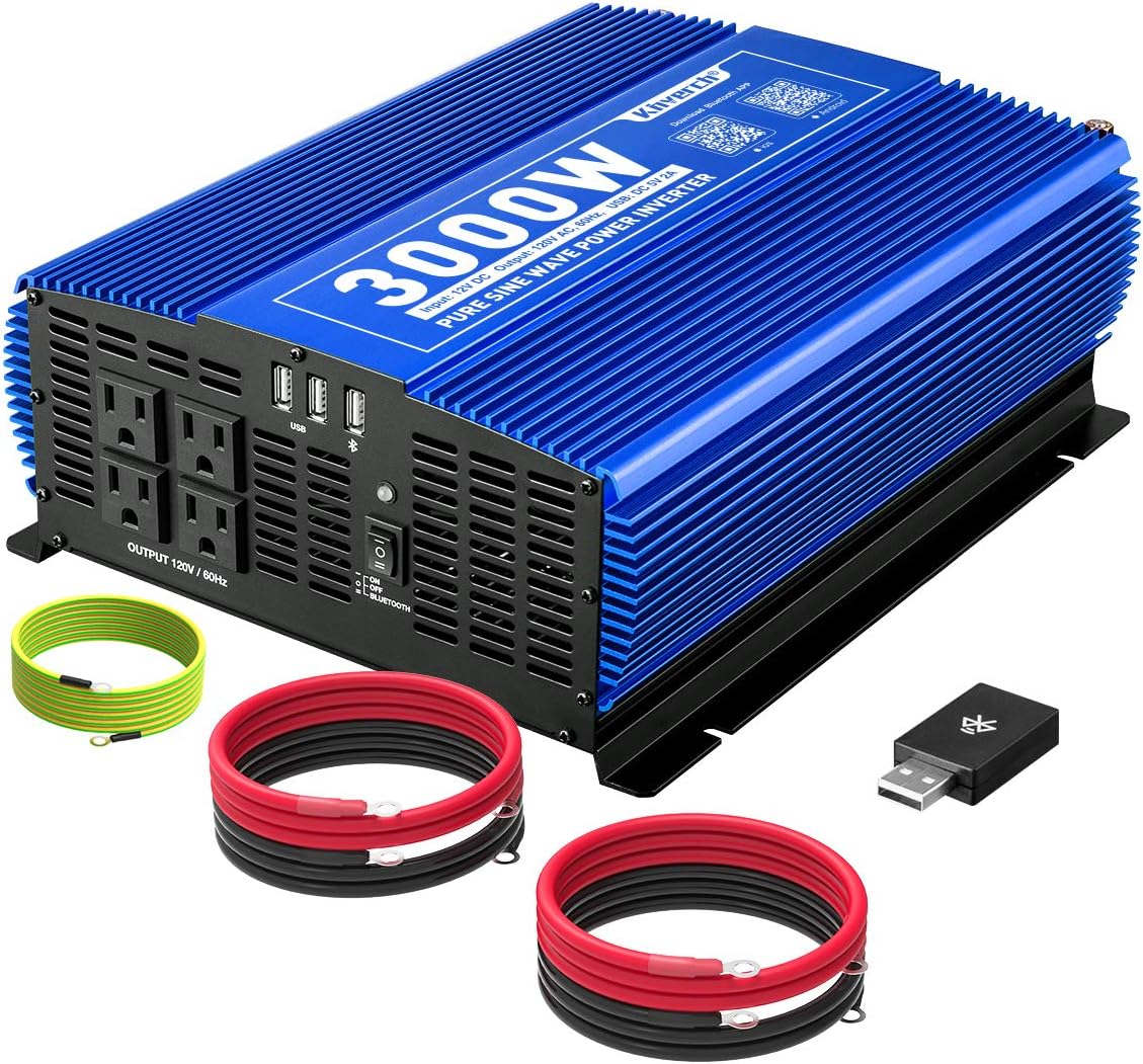 3000W Pure Sine Wave Power Inverter 12V DC to 110V AC Car Inverter with Bluetooth 4 AC Outlets 2 USB Ports H215601